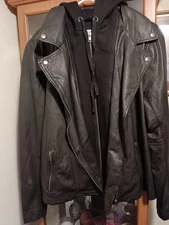 New Calson 100% Leather Size 2XLarge Black Moto Jacket with Removable Hood.
