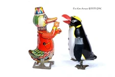 Vintage Tin Litho Wind Ups - Duck & Penguin - Unknown makers or age