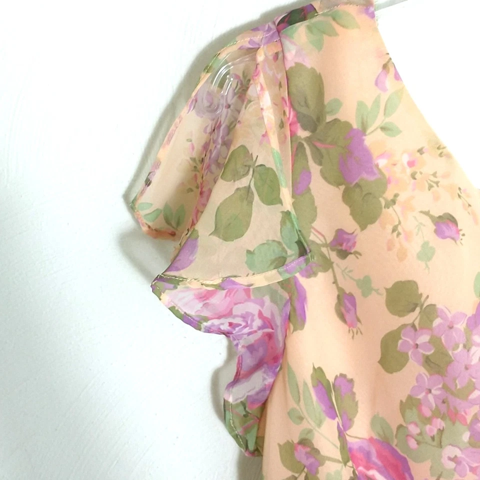 Studio I водопад назад шифоновое верхний Wmn's 14P желтый цветочный раздельный крышка рукав Y2K - Изображение 3 из 4