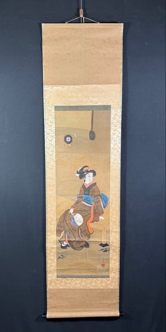 Gyoku Summer Beauty Bijin-ga Silk Hanging Scroll w Box