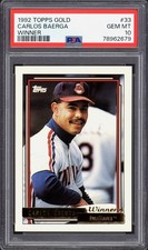 1992 TOPPS GOLD CARLOS BAERGA #33 WINNER POP 2 CLEVELAND GREAT PSA 10 GEM MINT