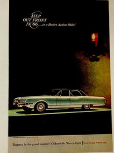 1966 Oldsmobile Ninety Eight 4 Door Print Ad 98 Rocket Action