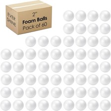 60 Pack 2 Inch Smooth White Craft Foam Balls for DIY Projects