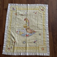 Little Suzy's Zoo Animals Baby Blanket Quilt Comforter Satin Nylon Trim Rare