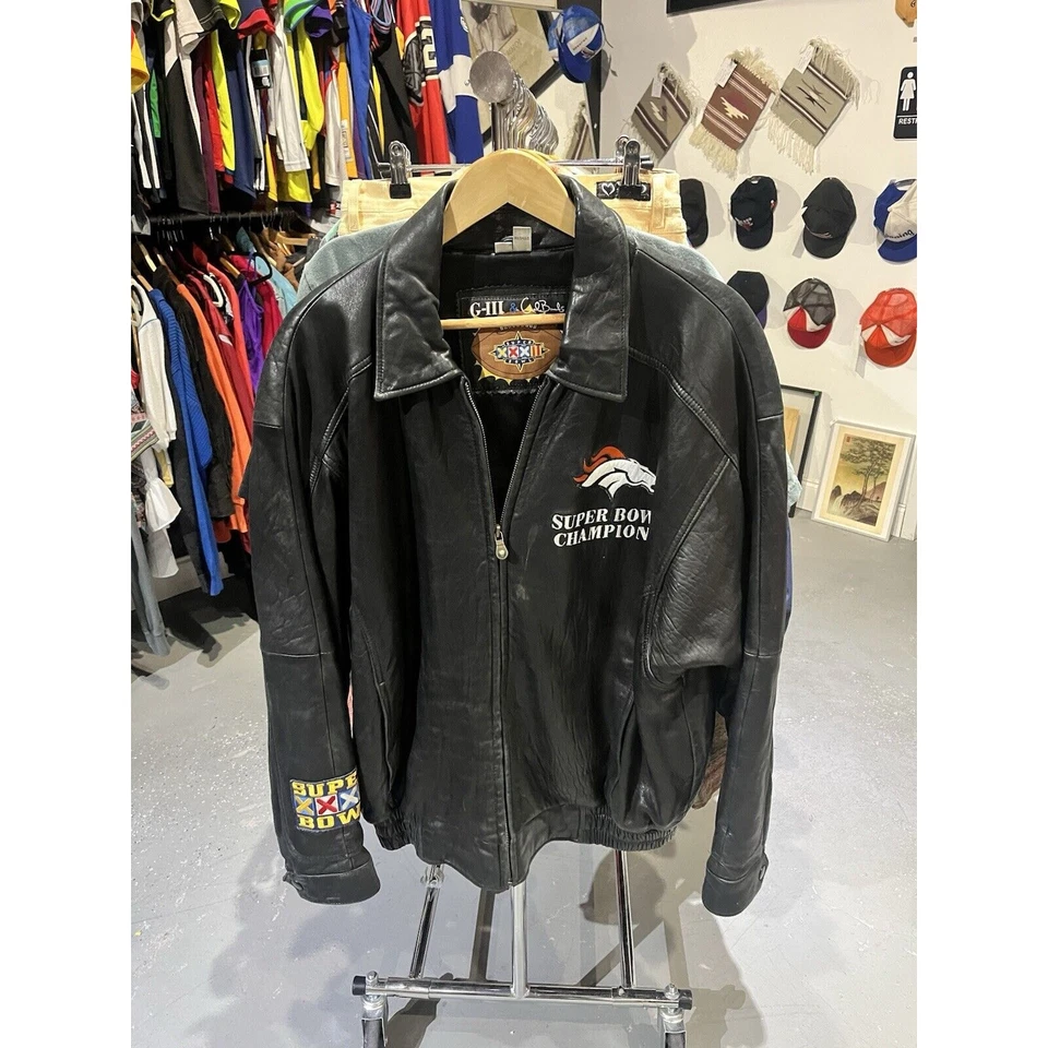 Vintage 1998 Super Bowl XXXII Denver Broncos San Diego CA Leather Jacket Size L - Image 2 of 4