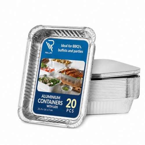 Rollay 20 Pack Aluminium Foil Food Containers with Lids  Assorted sizes 