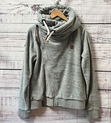 Naketano Hoodie Sweatshirt Womens L Gray Heavyweight Fleece Cowl Funnel Neck