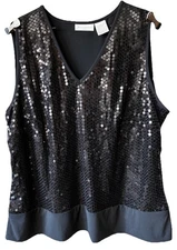 Womens Plus Size Black Sleeveless Sequin Top Sparkle Shine Tank Top 2X