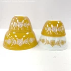 Vintage Pyrex Glass Mixing Bowls 4 Pc. Set Butterfly Gold 1 Floral Pattern