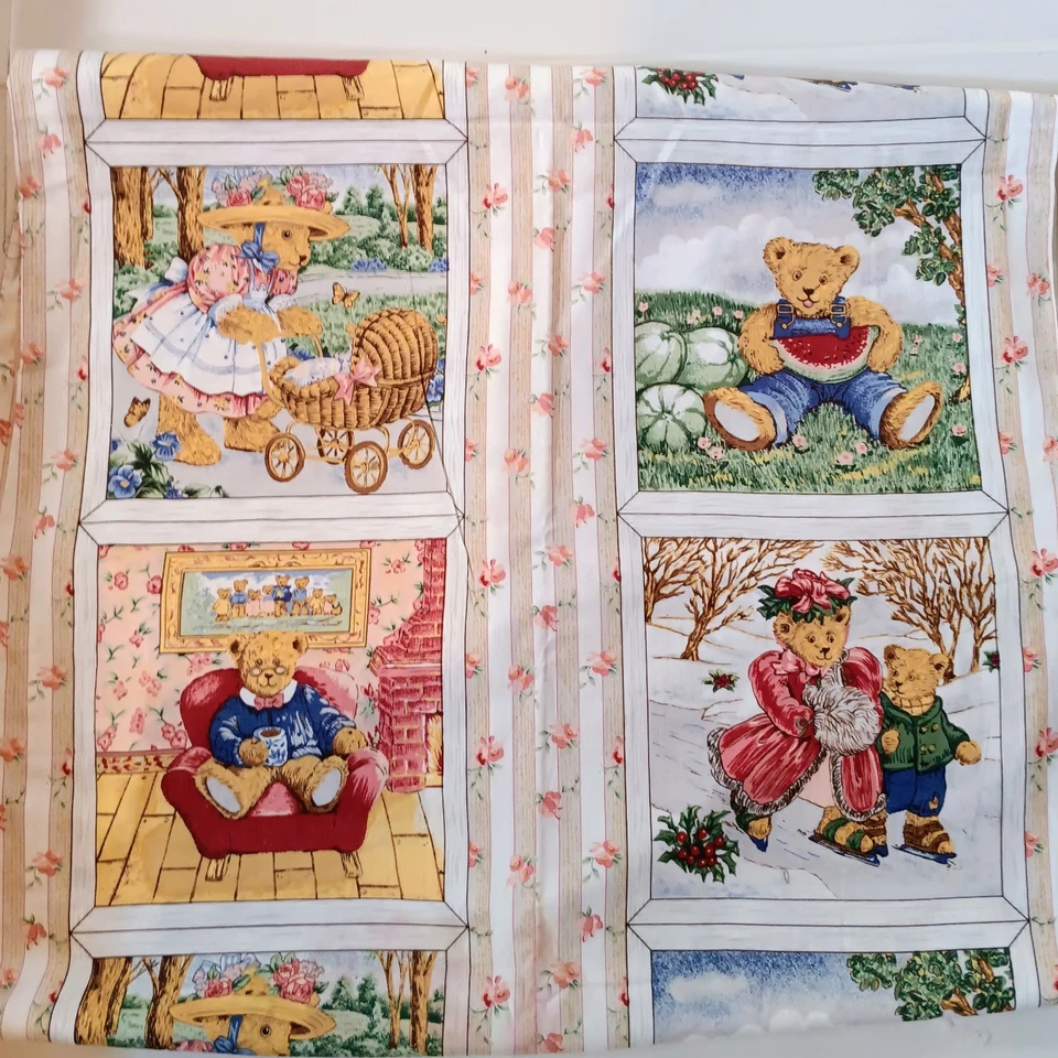 Vtg Blumgart Teddy Bear Panel Fabric-Linda Griffith-1995-Quilting Cotton-2 Yds - Image 3 of 4