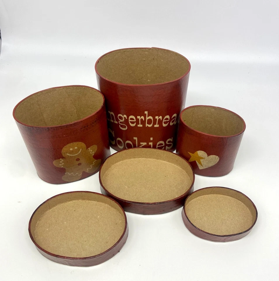 Primitive Rustic Handpainted Nesting Boxes Gingerbread Christmas Set of 3 - Image 4 of 4