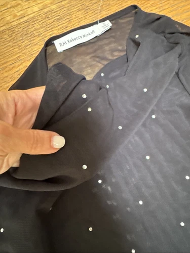 Rebecca Minkoff Women’s Mesh Shirt Long Sleeve With Crystals New Size Small
