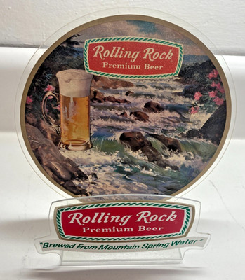 Vintage Rolling Rock Premium Beer Display Sign tabletop Barware plastic