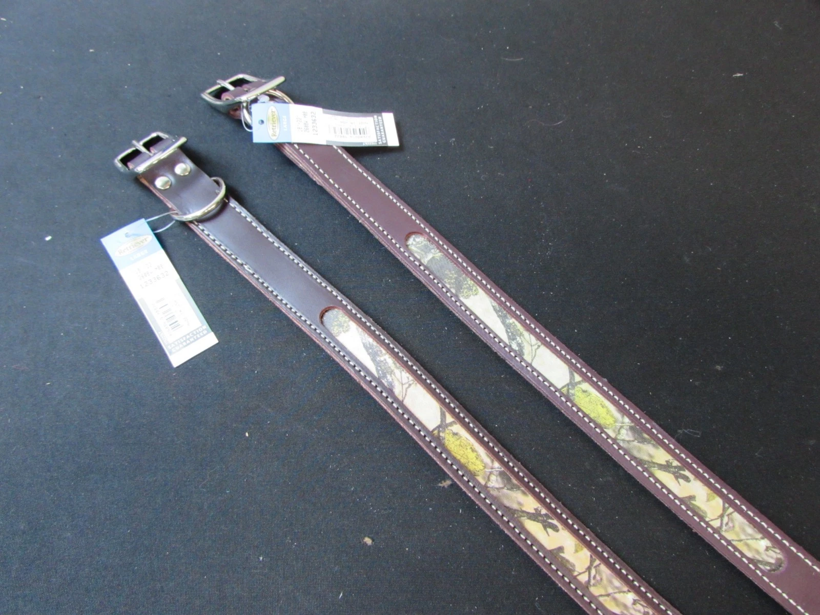 NEW 2 Pc Retriever Camo Leather Belt Style Dog Collar Set Pet Size Large