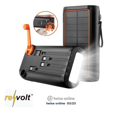 revolt Kurbel-Dynamo-Solar-Powerbank, 30.000 mAh, PD 20 W, Super Charge, LED