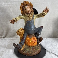 VTG Byron Mold Lighted Ceramic Halloween Handpainted Scarecrow JOL Lamp Pumpkin