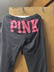 PINK Victoria's Secret Pajama Pants Black Cotton Drawstring Logo Medium