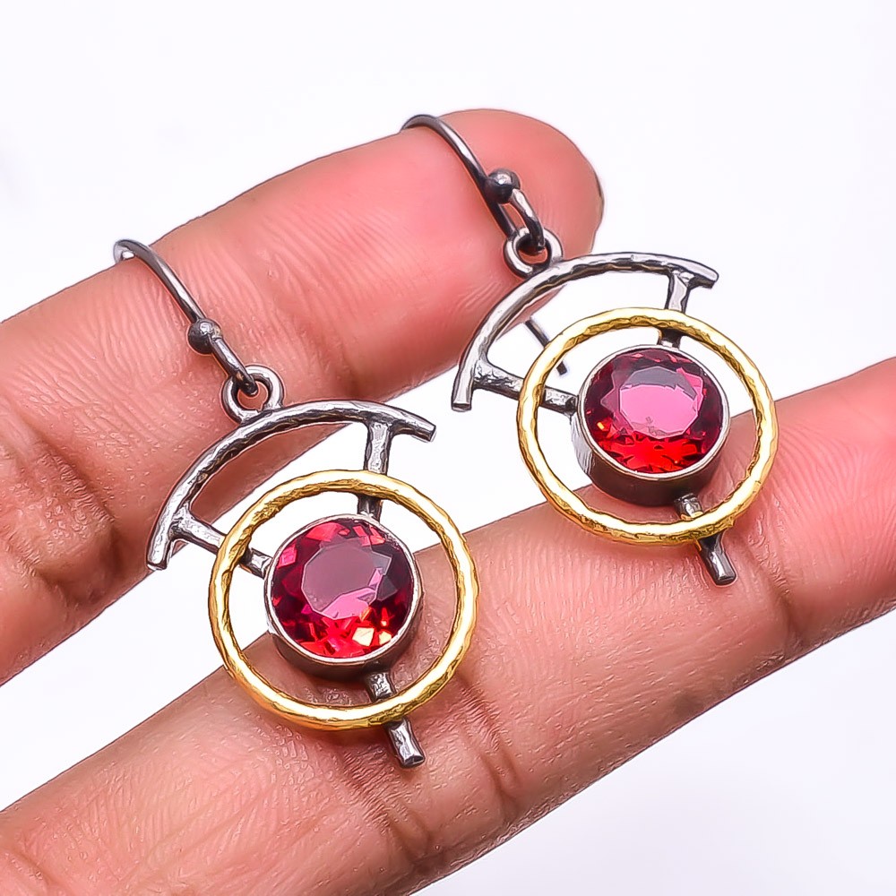 Pink Tourmaline 925 Silver Black&Gold Plated Earring 1.64