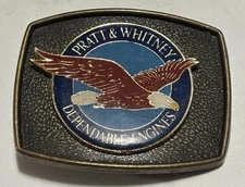 Vintage Pratt & Whitney Aircraft Dependable Engines Brass & Enamel Belt Buckle
