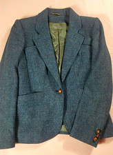 PBD International Women's Medium Blue Tweed Wool Blend 1-Button Notch Blazer