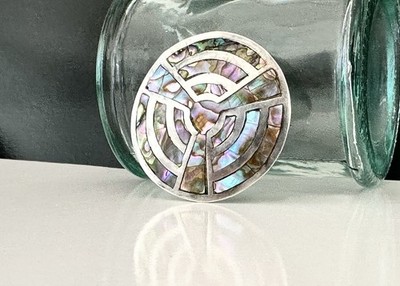 Old Mexico Sterling Silver 925 Aztec Mayan Bold Pin Brooch PENDANT Abalone