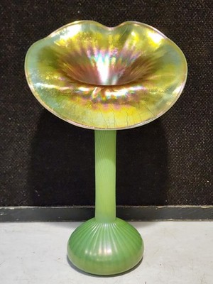 2000 Lundberg Studio Jack in Pulpit Green Vase Signed Gold Aurene Iridescent 10''