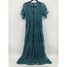PINKBLUSH Maternity Teal Floral Lace Mesh Overlay Maxi Dress Small Boho Festival
