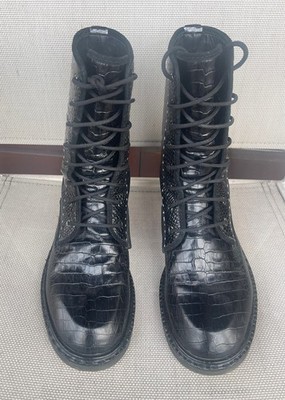 Max Mara Italy Boots Schnürer Stiefeletten 39 Lack-Leder Schlangen-Print  Schwar