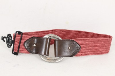 Steve Madden Woven Brown Leather Pink Strap Silver Ring 