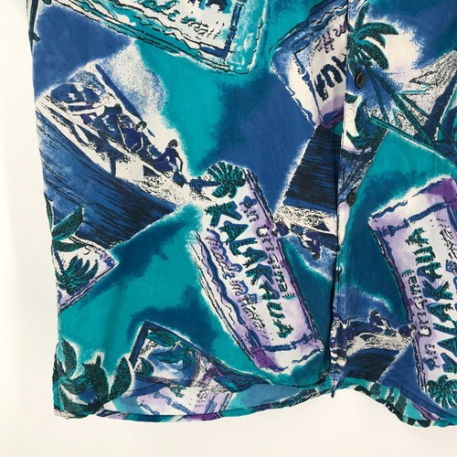 Robert Stock Mens Shirt XL Blue Hawaiian 100% Silk Short Sleeve Button Up Pocket - Picture 12 of 19