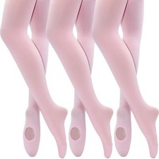 Big Girls 3 Pairs Pack Solid Color Comfortable Convertible Ballet Tights7Y-10...