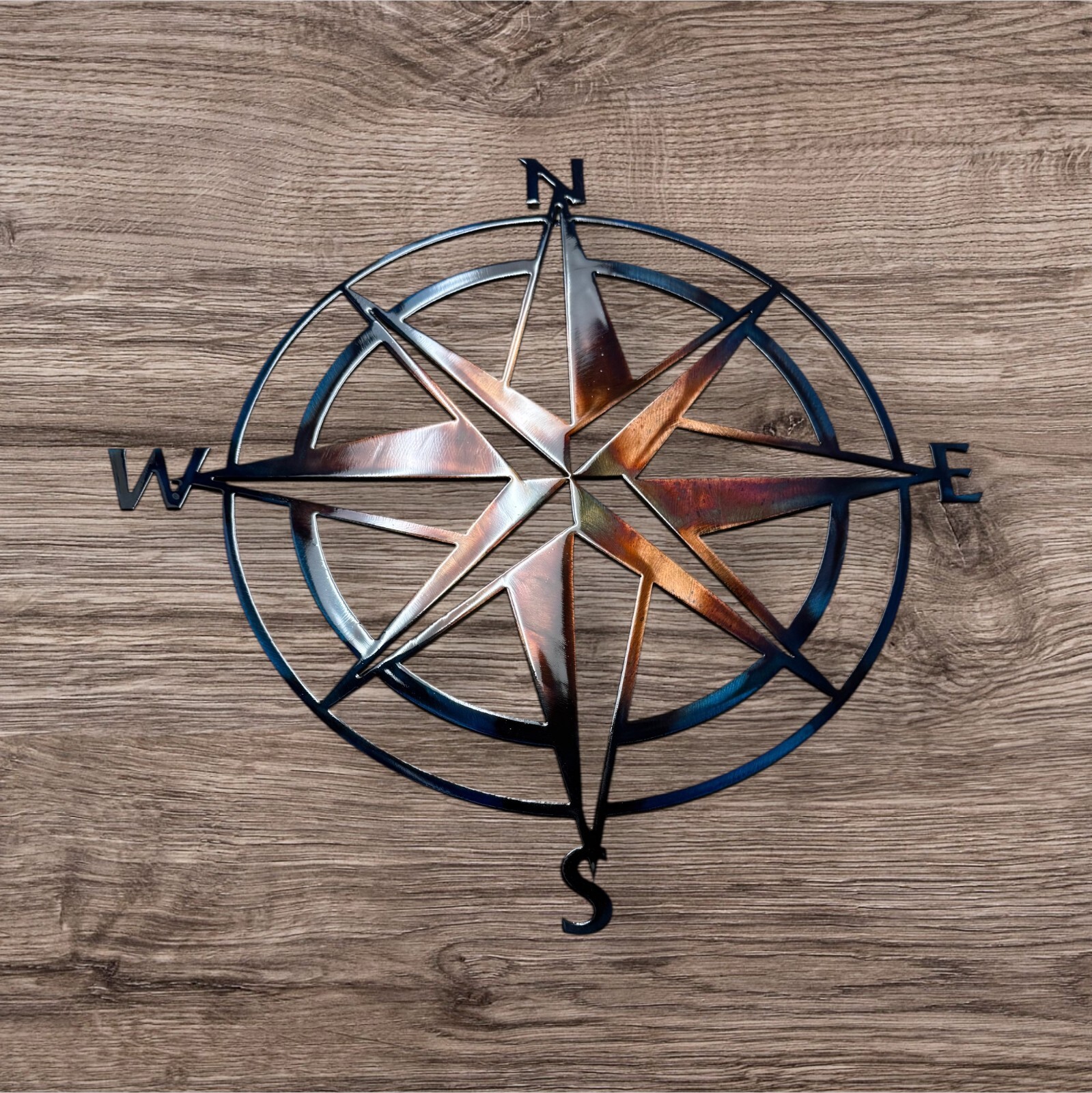 Nautical Compass Rose - Metal Wall Art - Copper and Blue Marbled 36