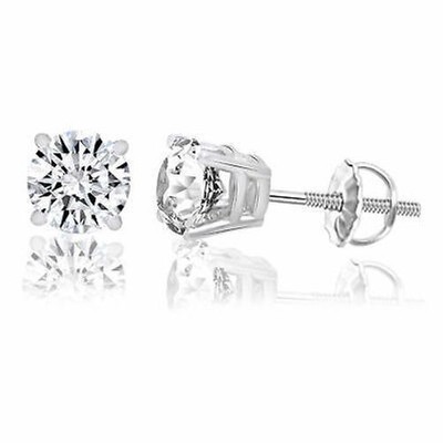 1/5 Ct Natural Diamond Stud Earring For Women's 14K White Gold Screw Back