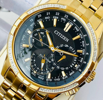 Citizen Calendrier Gold Tone Black Dial Eco-Drive Men's Watch