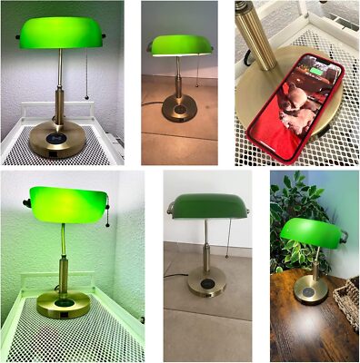 FIRVRE Grün Glas Bankers Schreibtischlampe Lesen E27 Klassisch Retro LED Tischlampe