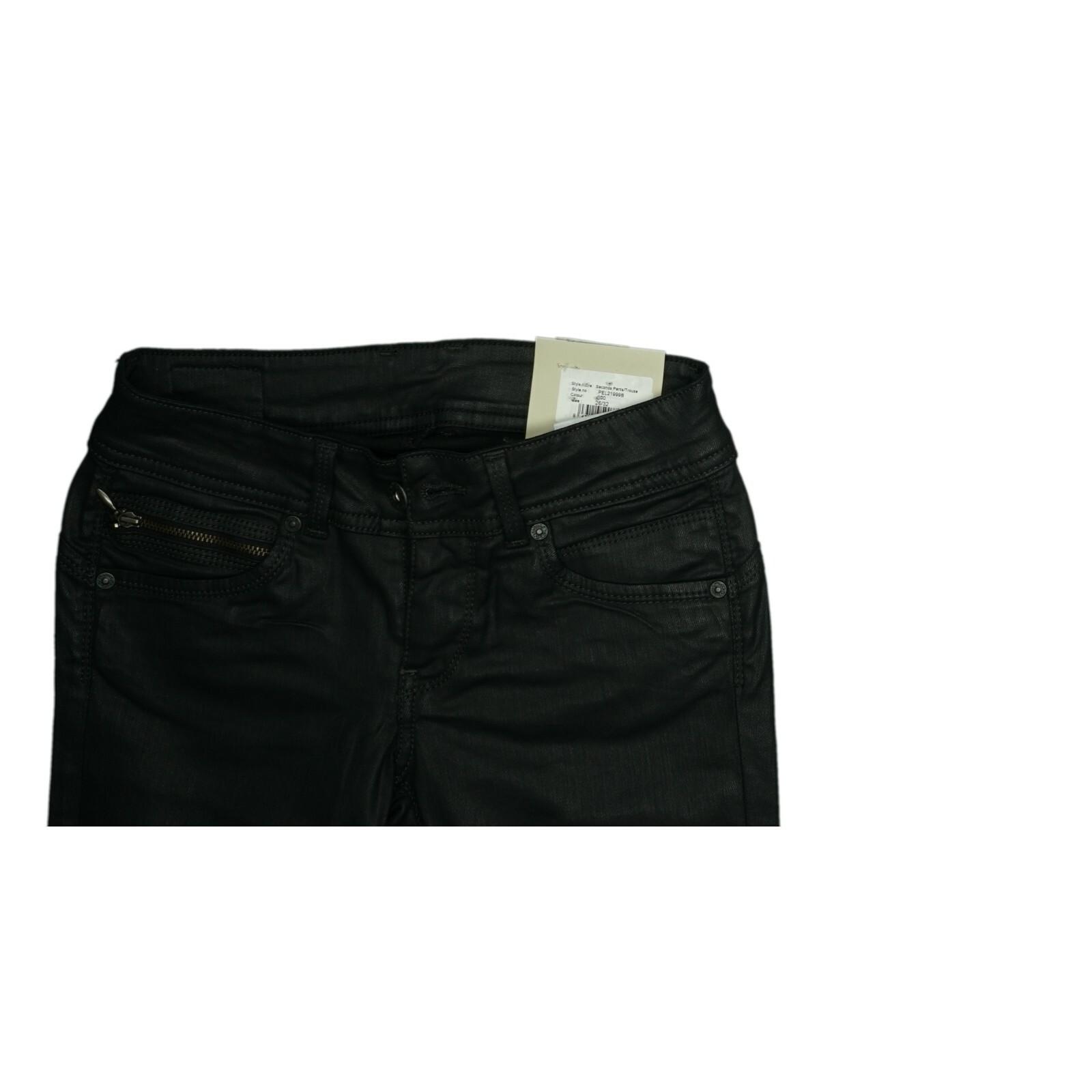 Pepe Jeans New Brooke Stretch Jeans Trousers Slim Fit W25 L32 Leather Look Bl... image 6