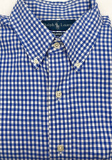 VTG Ralph Lauren Men Button Down Shirt M L Blue Gingham Plaid Logo Classic Fit
