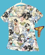 Wonder Woman Scrub Top Tooniforms DC Comics V Neck Top Size XXS New