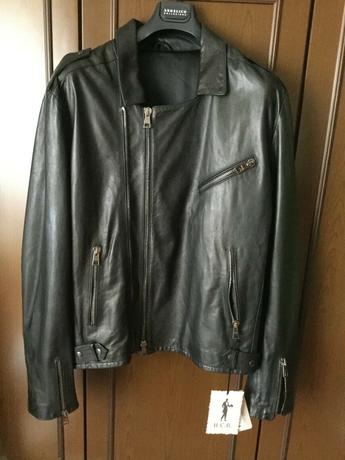 Fashionable leather jacket H.C.R. man, black color, size IT 56 DE 50 US 20 GB 24