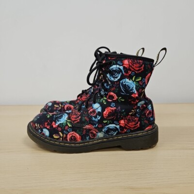 Dr Martens 1460 Y Rose Skull Fantasy Floral Canvas Ankle Zip Boots