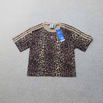 Adidas T-Shirt Crop Tee Damen UK 2 Leopardenmuster Trefoil 3 Streifen EU 30 Neu mit Etikett