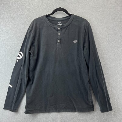 Diamond Supply Co Men's Black Long Sleeve Logo Henley Shirt 100% Cotton  Size L