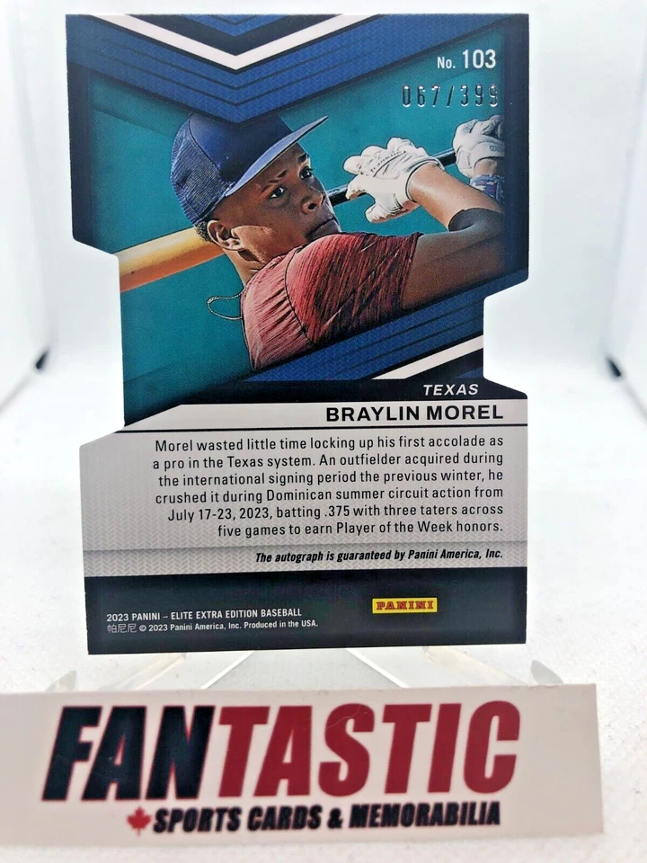 Braylin Morel Die Cut Auto /399 2023 Elite Extra Edition #103 Texas Rangers - Image 2 of 2