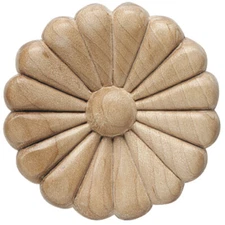 Furniture Maple Wood Applique Large Round Flower Medallion with Cut Outs 2-7/8"