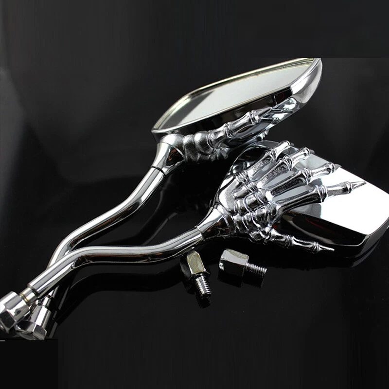 2x Espejos retrovisores laterales calavera cromados/negros para motocicleta Kawasaki Yamaha Honda EE. UU. Foto 3 de 4