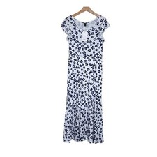 SHEIN M maxi dress white with blue flowers and short flowy sleeves NEW