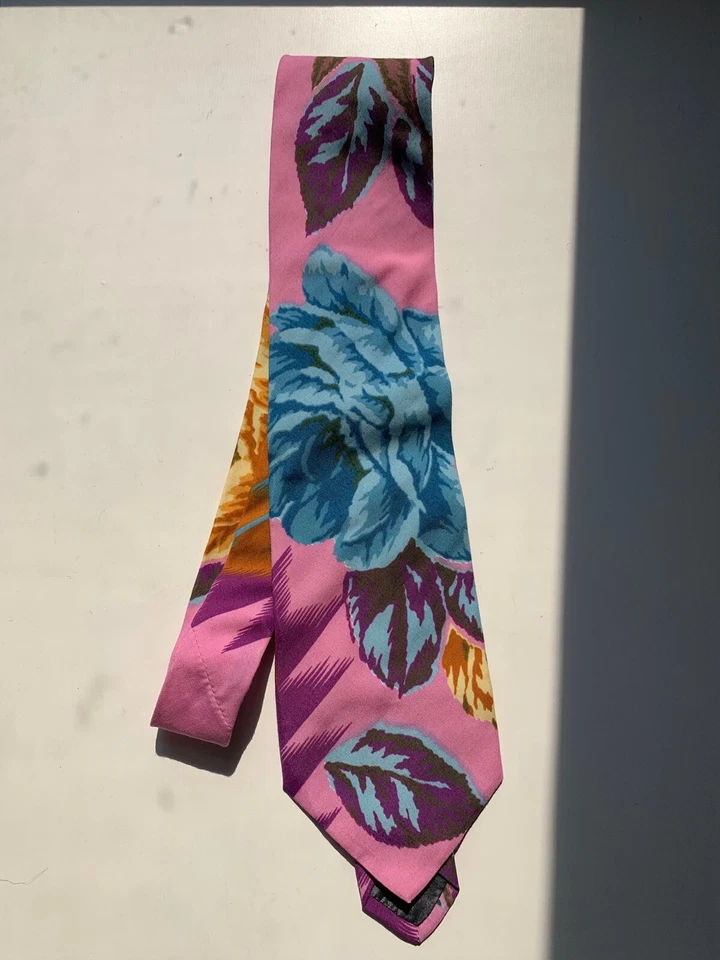 Corbata vintage de algodón rosa y turquesa Byblos Albisetti Foto 2 de 4