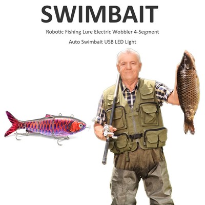 Robotic Fishing Lure Electric Wobbler Multi Jointed Auto Swimbait USB LED Light