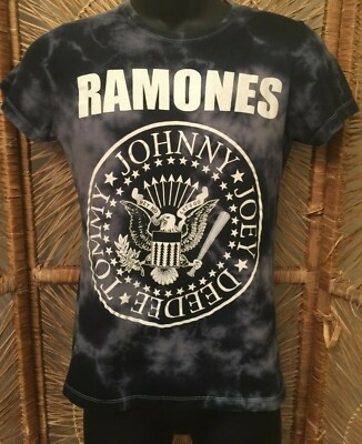 Vintage Ramones Mens Hey Ho Let's Go Rock N Roll Band T-Shirt Small Blue Tie Die