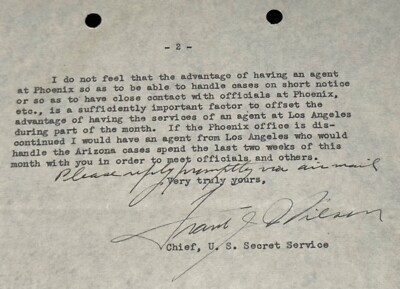 Signed Frank J. Wilson Letter Al Capone Tax Trial IRS US Secret Service Auto PSA